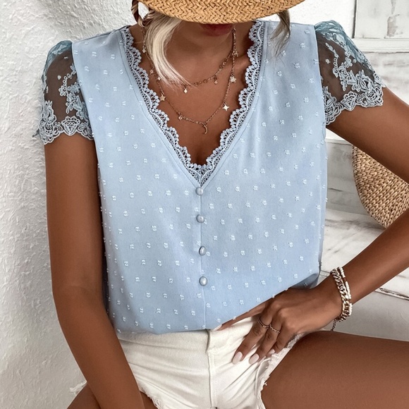 Boho Swiss Dot Floral Lace Blouse - Picture 8 of 13